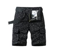 Short 3/4 Homme Cargo -Court décontractés Taille Extensible de Travail de Plage d'été 4 Styles de Poches Quatre (Black 30)