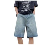 Short 3/4 Homme Jeans, Bermuda Jean Homme Jambes Larges Grande Taille Poches Coupe Ample Tendance Respirant Pantalon 3/4 Casual Confortable Quotidien Jogging Travail Loisir Streetwear