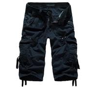 Short 3/4 pour homme - En coton - Style décontracté - Capri cargo - Avec plusieurs poches - Camouflage - Pantalon court de travail - Décontracté - Pour l'été et l'été, noir foncé, M