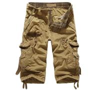 Short 3/4 pour homme - En coton - Style décontracté - Capri cargo - Avec plusieurs poches - Camouflage - Pantalon court de travail - Décontracté - Pour l'été et l'été, kaki, M