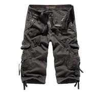 Short 3/4 pour homme - En coton - Style décontracté - Capri cargo - Avec plusieurs poches - Camouflage - Pantalon court de travail - Décontracté - Pour l'été et l'été, gris foncé, M