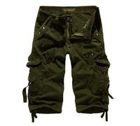 Short 3/4 pour homme - En coton - Style décontracté - Capri cargo - Avec plusieurs poches - Camouflage - Pantalon court de travail - Décontracté - Pour l'été et l'été, vert militaire, M