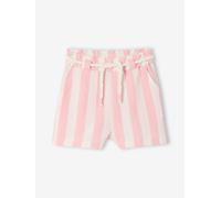 Short à larges rayures fille avec ceinture cordelette fille rose bonbon 9A