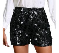 Short a Paillette Femme Dance Taille Haute Droit Brillant Sequins Pantalon Court Tenue Disco de Fete Elegant Taille Élastique Shorty Paillettes Soirée Club Hot Pants pour Femme et Ado (01 Black, S)