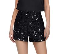 Short a Paillette Femme Short à Paillettes Noir Soirée Taille Haute Élastique Droit à Sequins pour Femme Chaud à Paillettes Pantalon de Fête Scintillant Brillanté de Danse Mini Shorts pour (Black, XL)