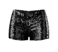 Short à Paillettes Femme de Soirée Short Mini Taille Haute Élastique Sequin Décontracté et Confortable Shorts Pantalon Brillant de Danse Hot Pants Sparkling Tenue pour Disco Jazz Fête Club (Black, S)