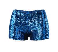 Short à Paillettes Femme de Soirée Short Mini Taille Haute Élastique Sequin Décontracté et Confortable Shorts Pantalon Brillant de Danse Hot Pants Sparkling Tenue pour Disco Jazz Fête Club (Blue, M)