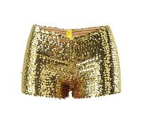 Short à Paillettes Femme de Soirée Short Mini Taille Haute Élastique Sequin Décontracté et Confortable Shorts Pantalon Brillant de Danse Hot Pants Sparkling Tenue pour Disco Jazz Fête Club (Gold, S)
