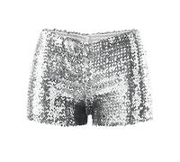 Short à Paillettes Femme de Soirée Short Mini Taille Haute Élastique Sequin Décontracté et Confortable Shorts Pantalon Brillant de Danse Hot Pants Sparkling Tenue pour Disco Jazz Fête Club (Silver, M)