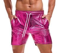 Short à paillettes métalliques pour homme avec cordon de serrage - Tenue disco holographique brillante, pantalon de danse décontracté de couleur unie pour la plage, l'été, la marche, rose, L
