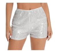 Short à paillettes pour femme, taille haute, élastique, jambe droite, brillant, short sexy paillettes scintillantes pour fête, concert, pantalon chaud décontracté ample en forme de pour tenue de club