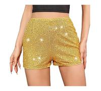 Short à paillettes pour femme, taille haute, élastique, jambe droite, brillant, short sexy paillettes scintillantes pour fête, concert, pantalon chaud décontracté ample en forme de pour tenue de club