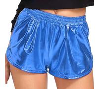 Short à paillettes pour femme - Taille haute - Pour la danse et le yoga - Pantalon court ample réfléchissant - En cuir brillant - Couleur unie - Séchage rapide - Pour rave danse, fête, bleu, XXL