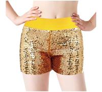 Short à paillettes taille haute pour femme - Jambe droite - À enfiler - Confortable - Style disco des années 70 et 80 - Pour soirée, concert, soirée, soirée, festival, rave, danse, doré, Taille unique