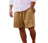 Short à rayures pour homme - Décontracté - Toutes les couleurs unies - Coton - Ample - Grande taille - Pantalon tendance - Poches de plage - Short de VTT - Pour homme - Rembourrage de siège, kaki, L