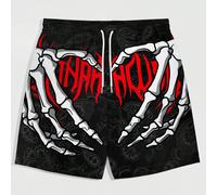 Short à taille coulissante pour hommes avec imprimé tête de mort et lettres, polyvalent et décontracté pour un port quotidien L,M,S,XL,XXLgraphique,Lettres,Coutume populaireÉtoffe