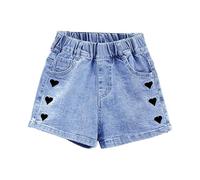 Short Ado Fille Jean, Pantacourt Fille Jean Ete, Shorts pour Filles Printemps Et éTé Short LéGer Et Respirant avec Motif CœUr Shorts DéContracté Tout-Aller pour Fille 2Y-14Y