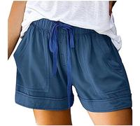 Short ample décontracté avec cordon de serrage et poche à taille élastique pour femme, 1 bleu, 46