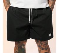 Short ample droit décontracté pour homme grande taille, tissé, avec patch alphabet, cordon de serrage, genou, noir uni, pour sortir, vacances, cadeaux de fête des pères 1XL,2XL,3XL,4XL,5XL,6XLLettresT