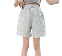 Short ample en jean pour fille - Coupe ample - Longueur genou - Taille élastique - Jambe large - Délavé - Délavé - Short en jean tendance Y2K avec poches, Bleu clair., 8-10 ans