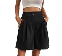Short ample et léger en coton et lin pour femme - Short d'été pour la plage et le yoga - Short décontracté sur mesure - Bermuda plissé à jambe large avec poches