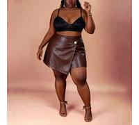 Short asymétrique marron rétro superposé en grande taille - Style universitaire, années 70, décontracté, confortable, pour les trajets, esthétique "old money", convient pour l'école, l'enseignement et