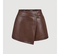 Short asymétrique marron rétro superposé en grande taille - Style universitaire, années 70, décontracté, confortable, pour les trajets, esthétique "old money", convient pour l'école, l'enseignement et