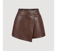 Short asymétrique marron vintage à effet superposé, style preppy années 70, décontracté et confortable. Parfait pour l'école, l'enseignement et le bureau. L,M,S,XL,XS,XXL,XXS,XXXL,XXXXLUnicolorePolyur