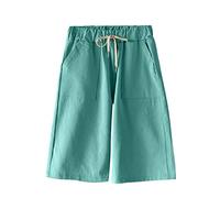 Short athlétique ample avec cordon de serrage pour femme - Short d'été en coton avec poches pour la marche et l'entraînement, cyan, 7X-Large