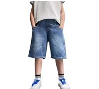 Short Baggy en Jean Adolescents Bermuda Denim Shorts Plat l’Avant Tissé Confortable et Respirant Garçon Pantalon Court Casual Sport Ado Garcon 4-14 Ans