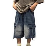 Short baggy en jean pour adolescents garçons jambes larges longueur genou jeans cargo poches hip-hop Y2k Jorts Short d'été pour enfants vêtements esthétiques amples uniforme scolaire léger jean jorts