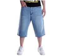 Short baggy en jean pour homme Coupe ample Vintage Jambes larges Jorts Y2K Streetwear Hip Hop Casual Long Short en denim Oversize Bermuda Pantacourt Capri Jeans Grande taille, bleu clair, 3XL