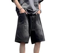 Short baggy en jean pour homme Jorts Y2k Emo Grunge Short en jean ample à jambe large Hip Hop Short vintage des années 90, noir, Taille S