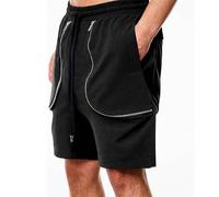 Short Baggy Homme - Short Cargo Décontracté avec Poches Zippées Idéal pour L'Été Le Sport La Marche en Extérieur Et Le Confort Grâce À Sa Taille Élastique (Black L)