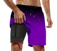 Short Bain Homme 2-in De Plage avec Zip Poche Boxer Anti-Frottement Natation Shorts Étanche Séchage Rapide 2 en 1 Maillot Ajusté pour Surf Plongée Sport Fitness Respirant Piscine Dark Violet S