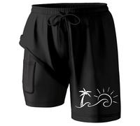 Short Bain Homme 2-in De Plage Court avec Zip Poche 2 en 1 Boxer Intégré Séchage Rapide Maillot Shorts Étanche Ajusté pour Surf Plongée in Running Grande Taille Piscine
