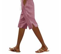 Short bermuda de longueur genou pour femme avec poches, jambe droite ample en coton et lin rayé, taille élastique avec cordon de serrage, pantacourt décontracté uni, court, pour l’été et le travail