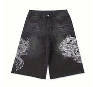 Short bermuda en jean délavé ample à jambe large avec broderie pour hommes, style de rue décontracté pour les déplacements, les voyages et les vacances L,M,S,XL,XS,XXL,XXXLBlocs de couleur,graphiqueJe