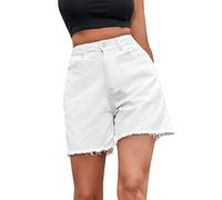 Short bermuda en jean taille haute pour femme, coupe slim ajustée, jambe droite, ourlet brut effiloché, short en jean uni, pantalon court d'été chaud, confortable, extensible, short mom boyfriend avec
