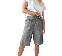 Short Bermuda Femme d'Été Coton Shorts Respirant Confortable Pantalon de Mode Jambe Large Pantalon Court Curvy Été Pantalon de Loisirs Casual Plage avec Poches Latérales, Noir , M