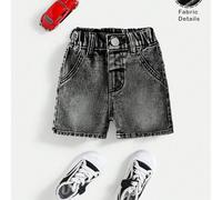 Short bermuda long en jean noir délavé, coupe ample et baggy, style rétro vintage d'été pour bébé garçon, streetwear de vacances 6-9M,9-12M,12-18M,18-24M,2-3Y,3-6MUnicoloreJean