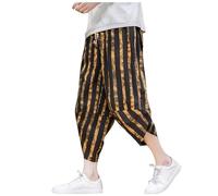 Short Bermuda Long Homme,Pantalon Capri Harlan en Lin pour Hommes Rayé LéGer Taille éLastique Jambes Larges DéContracté Ample Plage