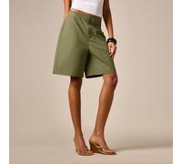 Short bermuda taille haute avec silhouette jambe large en sergé unicolore parfait pour le port décontracté quotidien en été L,M,S,XL,XS,XXL,XXS,XXXL,XXXXLUnicoloreTissu tissé