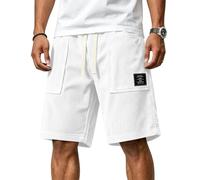 Short Blanc Homme, Short D'Été en Velours Côtelé Uni Taille Élastique avec Cordon De Serrage Léger Et Confortable Idéal pour Le Sport Et Les Loisirs Pantalon De Jogging Ou De Course À Pied Unique