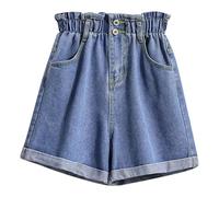 Short Boxe Grande Taille Pantalon Ample d'été en Denim Grande Taille pour Femme, Taille Haute, Coupe trapèze, Jambes Larges Pantalon Yoga Droit (BU1, XXL)