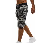 Short cargo 3/4 camouflage pour homme avec taille élastique et poches zippées - Pantalon 3/4 avec cordon de serrage - Short d'été grande taille pour entraînement en plein air - Taille S à 3XL, gris, S
