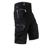 Short cargo 3/4 en coton pour homme avec poches zippées - Short de travail extensible pour l'extérieur, la randonnée, la marche, l'été - Demi-pantalon pour tactique, escalade, safari, pêche, Noir , L