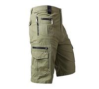 Short cargo 3/4 en coton pour homme avec poches zippées - Short de travail extensible pour l'extérieur, la randonnée, la marche, l'été - Demi-pantalon pour tactique, escalade, safari, pêche, Vert, M