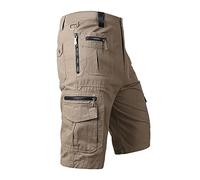 Short cargo 3/4 en coton pour homme avec poches zippées - Short de travail extensible pour l'extérieur, la randonnée, la marche, l'été - Demi-pantalon pour tactique, escalade, safari, pêche, marron