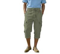 Short cargo 3/4 pour homme - En coton et lin - Pour vacances d'été - Taille élastique - Short long cargo pour homme - Pantalon de combat multi-poches pour l'entraînement, les activités de plein air